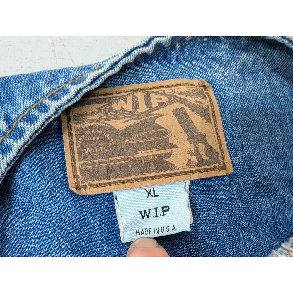 WIP Work in Progress Denim Vest Men's Size XL Barn Western Pockets 90s USA Made - Picture 2 of 11